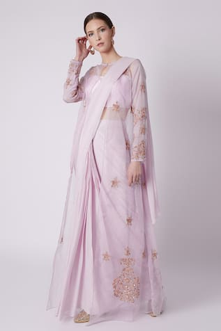 Pink Peacock Couture Embroidered Jacket & Saree Set