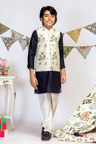 PS Kids by Payal Singhal Cotton Silk Printed Bundi & Kurta Set