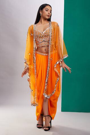 Preeti S Kapoor Mirror Work Cape & Skirt Set