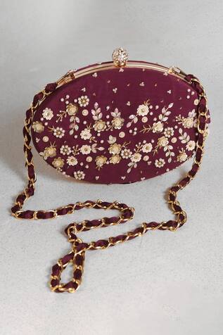 Mandira Wirk Floral Oval Clutch with Sling