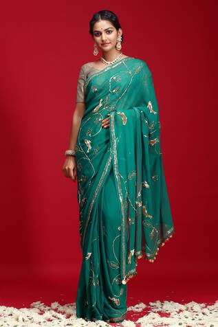 Ruar India Sequin Embroidered Saree With Blouse