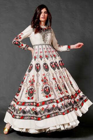 Indian Ethnic Long Flared Kurta Designer Dupatta Wedding White Anarkali Gown Top