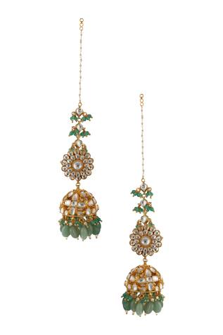 Riana Jewellery Floral Stone Ear Chain Jhumkas
