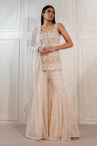Ritika Mirchandani Geometric Hand Embroidered Kurta Sharara Set
