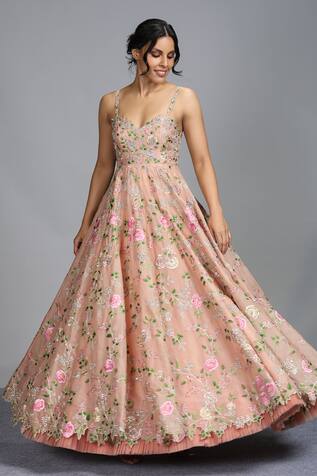 Anushree Reddy Organza Floral Embroidered Gown
