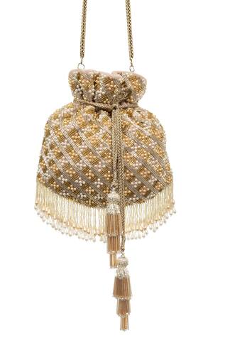SG Collection by Sonia Gulrajani Rose Quartz Velvet Embroidered Potli Bag