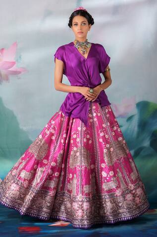 Rajdeep Ranawat Leela Printed Skirt & Draped Tunic Set