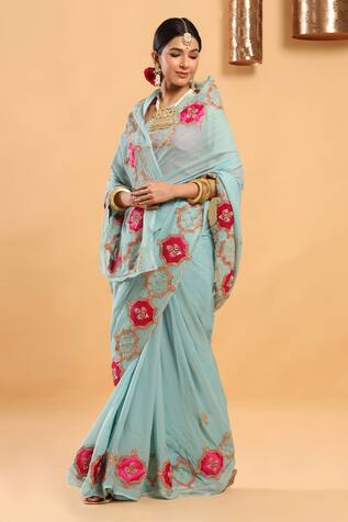 Ruar India Embroidered Chiffon Saree With Blouse