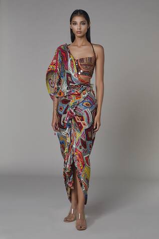 Saaksha & Kinni Abstract Print Draped Dress