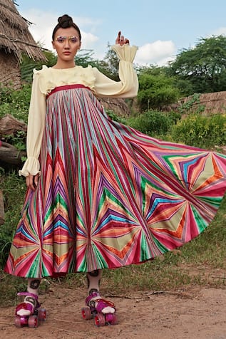 Siddhartha Bansal Stripe Print Flared Skirt