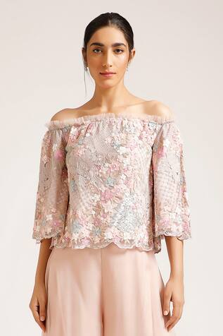 Pankaj & Nidhi Embroidered Off Shoulder Top