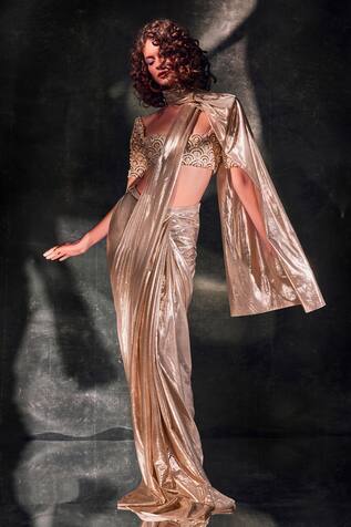 Deme X Kalki Pre-Draped Saree With Embroidered Blouse