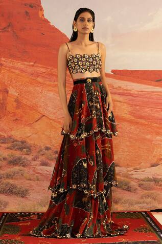 Shivan & Narresh Printed Layered Skirt