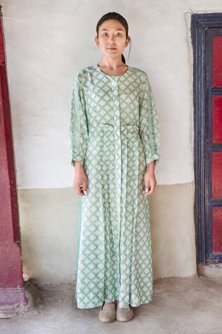 Myoho Pleated Batik Print Dress