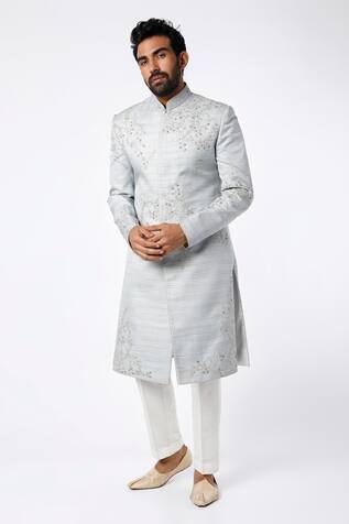 Nero by Shaifali and Satya Silk Embroidered Sherwani Set
