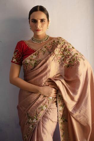 Apeksha Jain Label Floral Embroidered Saree With Blouse