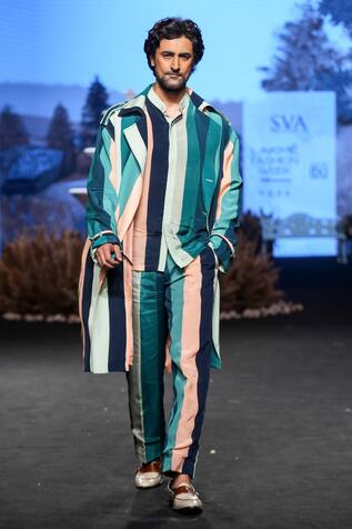 SVA by Sonam & Paras Modi Stripe Print Coat & Pant Set