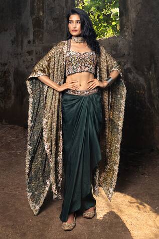Nitara Dhanraj Label Draped Skirt Set With Cape