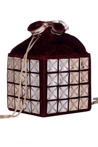 Kaeros Velvet Embroidered Cube Bucket Bag