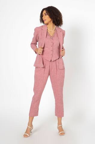 House of THL Linen Notched Collar Jacket & Pant Set
