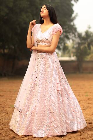 Angad Singh Organza Embroidered Lehenga Set