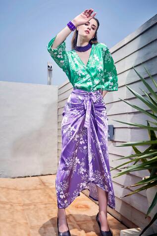 The Royaleum Printed Top & Sarong Skirt Set