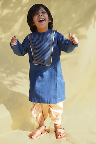 Buy Tiber Taber Blue Embroidered Kurta And Dhoti Pant Set For Boys ...