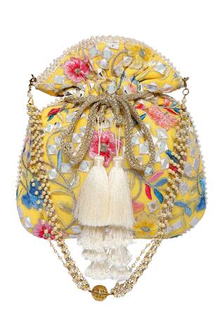 Fuchsia Floral Embroidered Potli Bag