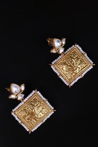Osvag India Geometric Stone Embellished Earrings
