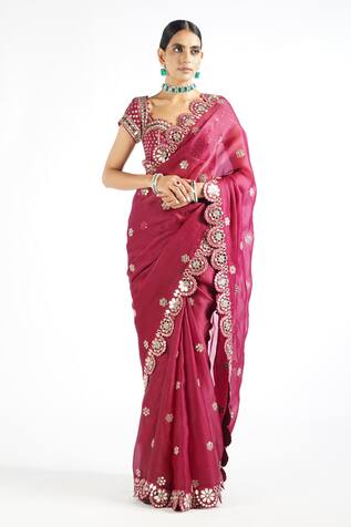 Vvani by Vani Vats Mirror Embroidered Saree With Blouse