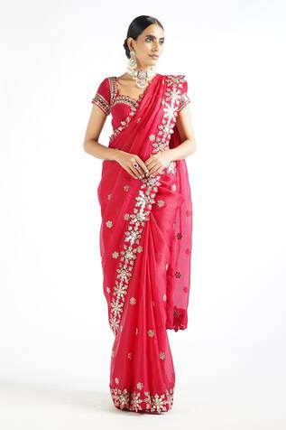 Vvani by Vani Vats Mirror Embroidered Saree With Blouse