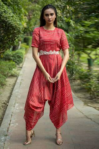 Vara by Vibha n Priti Silk Chanderi Cowl Jumpsuit with Belt