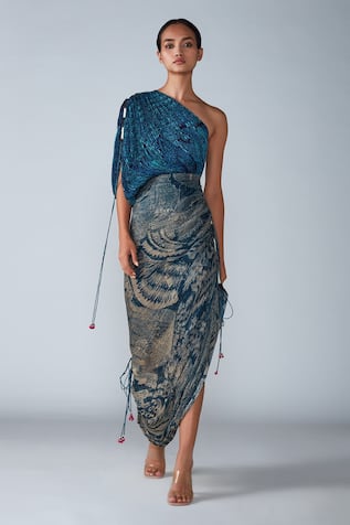 Saaksha & Kinni Abstract Bird & Tile Print Saree Dress