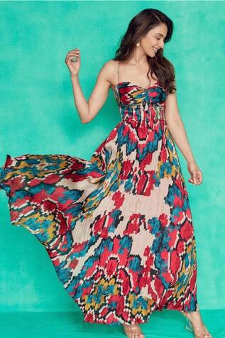 Saaksha & Kinni Ikat Print Pleated Dress