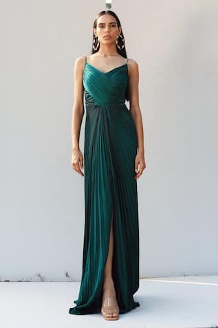 Zwaan Pleated Front-Slit Gown