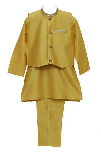 MINIME ORGANICS Asymmetric Hem Bundi & Kurta Set 