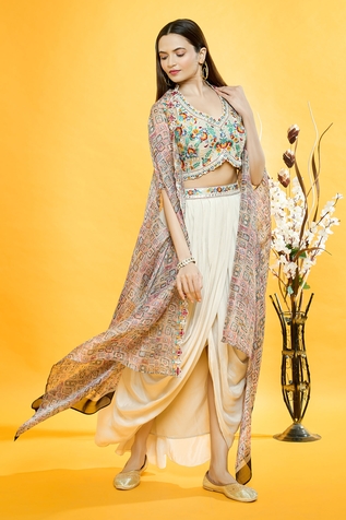 Aryavir Malhotra Hand Embroidered Top & Dhoti Skirt Set