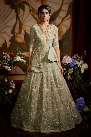 Firdaus Flower Zari Embroidered Lehenga With Blouse 