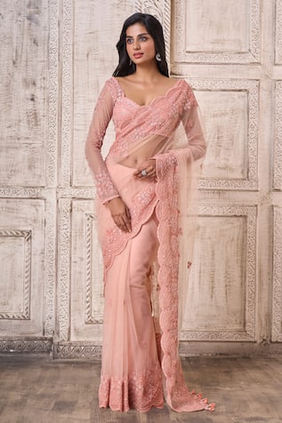 Aariyana Couture Scallop Embroidered Border Saree With Blouse 