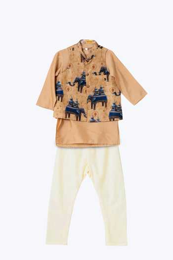 Shruti Jalan Printed Elephant Bundi & Kurta Set 