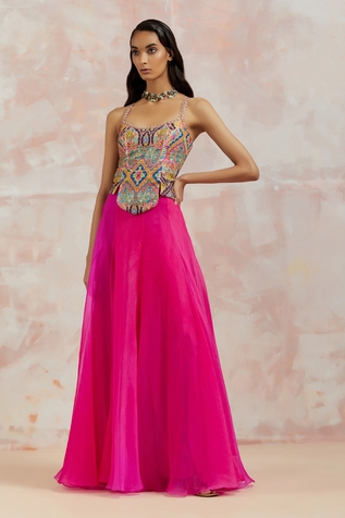 AUM by Asit and Ashima Embroidered Strappy Corset And Skirt Set