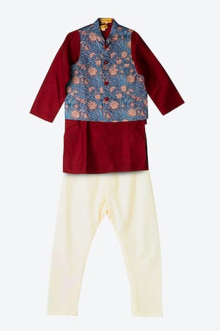 Floral Print Kurta Set with Bundi 