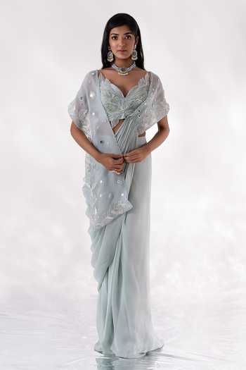 PIRI INDIA Nayraa Pre-Draped Saree With Embroidered Bustier 