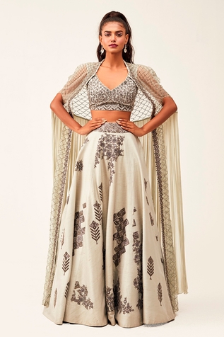 Rishi and Soujit Embroidered Cape Lehenga Set