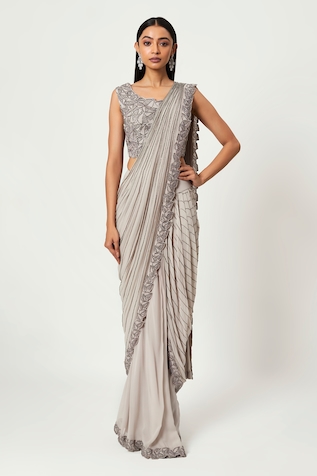 Rishi and Soujit Embroidered Pre-Stitched Saree With Blouse