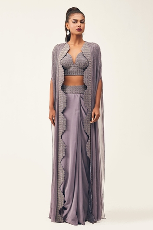 Rishi and Soujit Embroidered Cape & Draped Skirt Set