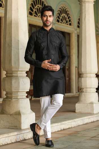 Raw & Rustic By Niti Bothra Banarasi Chanderi Silk Applique Kurta 