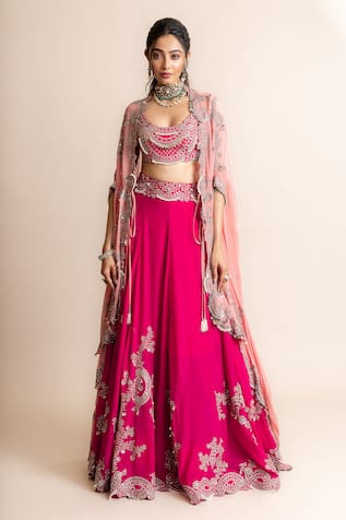 Nupur Kanoi Mirror Work Lehenga Set With Contrast Cape 