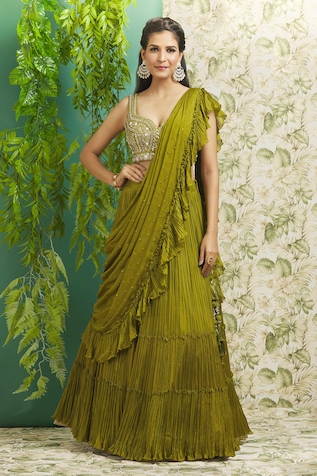 Buy Indian Bridal Dress Green Wedding Lehenga Choli Party Wear Lehenga  Choli Ready to Wear Blouse for Women's Stitched Skirt Online in India 
