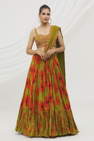 Vikram Phadnis Daisy & Jaal Printed Lehenga Saree Set